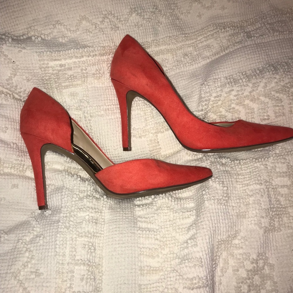 Orange velvet heels